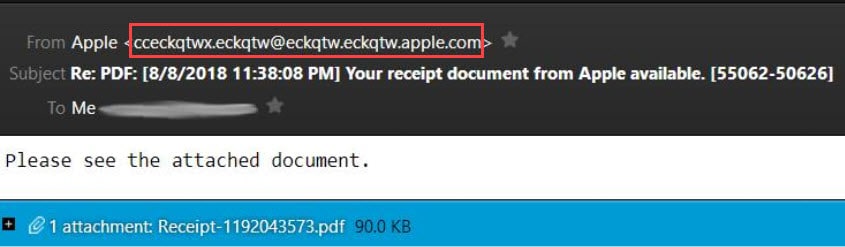 Exemplo de um e-mail de phishing